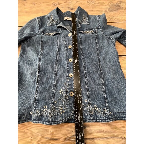 Alfred Dunner Denim Jacket Womens 8 Blue Jean Embellished - Picture 5 of 5